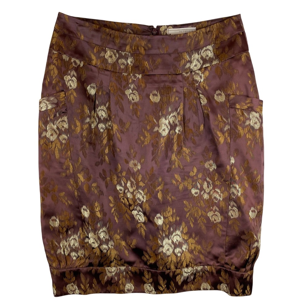 To The Max Womens Floral Brocade Tulip Skirt Brown Gold Metallic YPN3883 Size 8